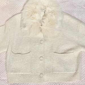 Zara cream cardigan with removable fur collar